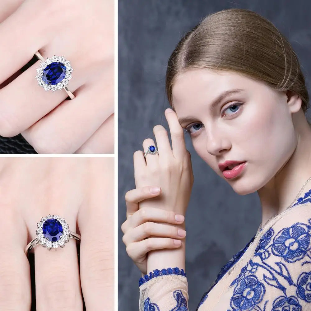 925 Sterling Silver Princess Diana Sapphire Ring