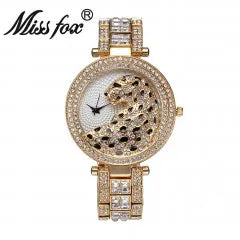 MISSFOX Crystal Leopard Women's Watch - Gold Tone Quartz Style