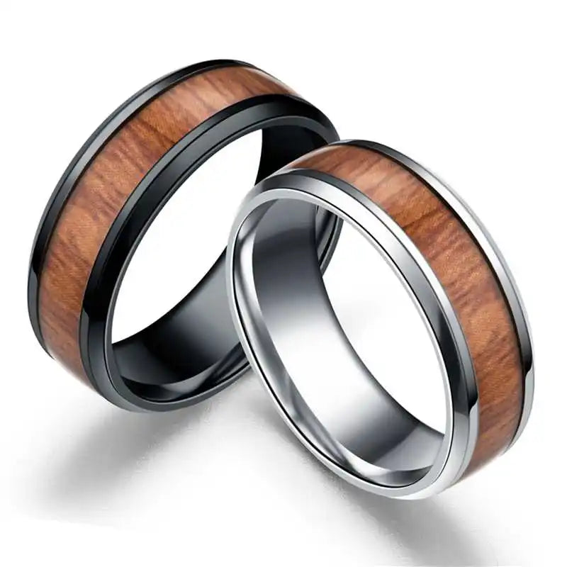 8mm Stainless Steel Koa Wood Inlay Ring
