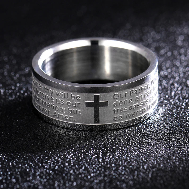 Titanium Steel Christian Cross Bible Ring