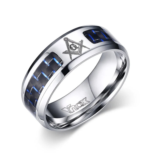 8mm Stainless Steel Carbon Fiber Masonic Ring
