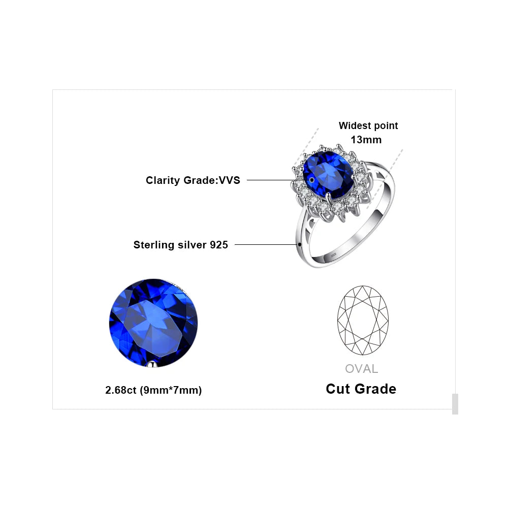 925 Sterling Silver Princess Diana Sapphire Ring