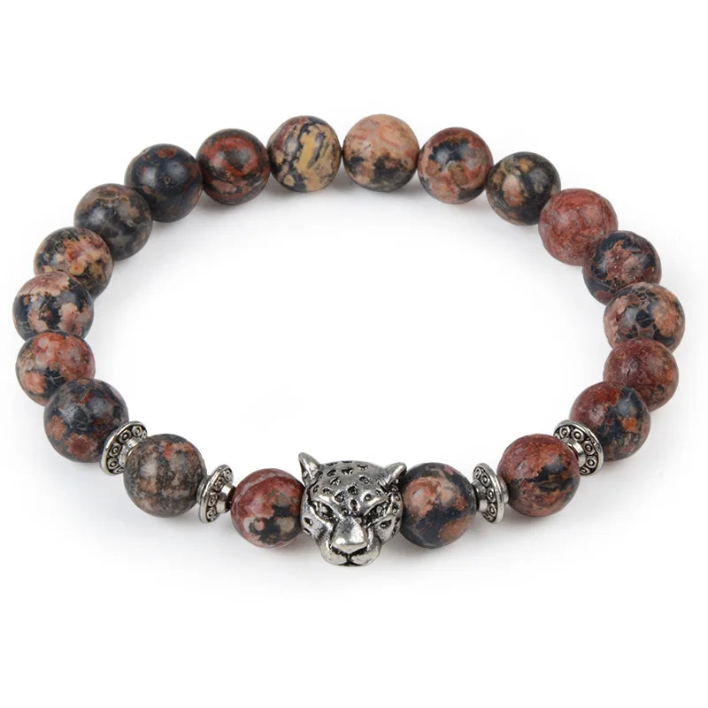 Tiger Eye Natural Stone Leopard Charm Bracelet