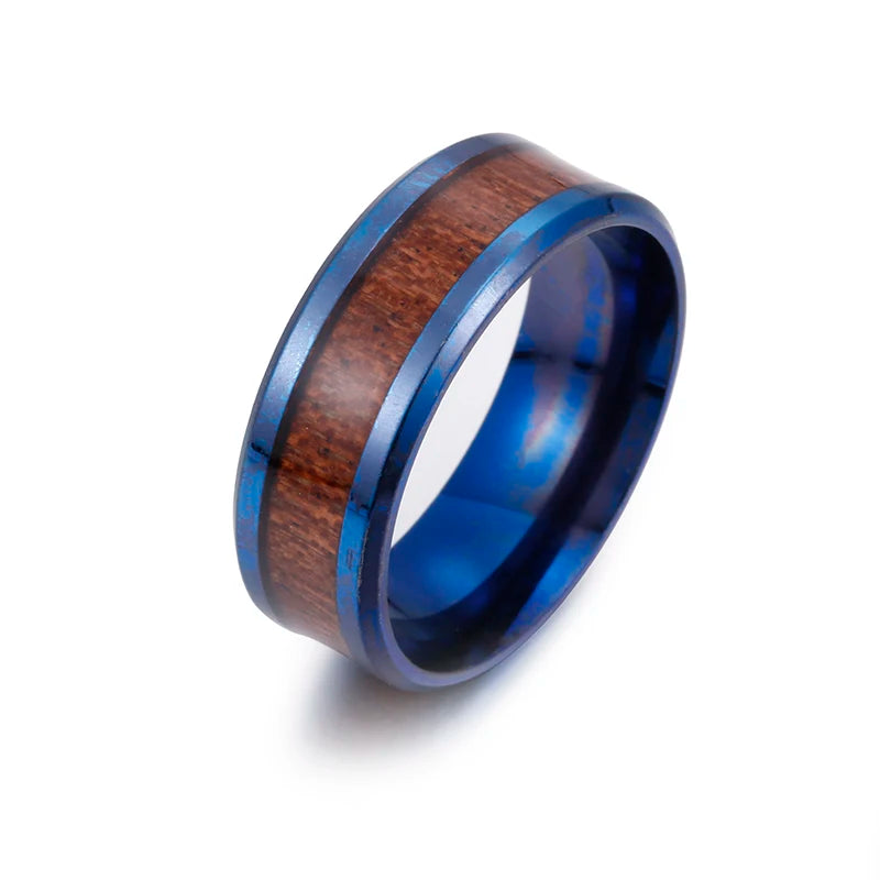 8mm Stainless Steel Koa Wood Inlay Ring