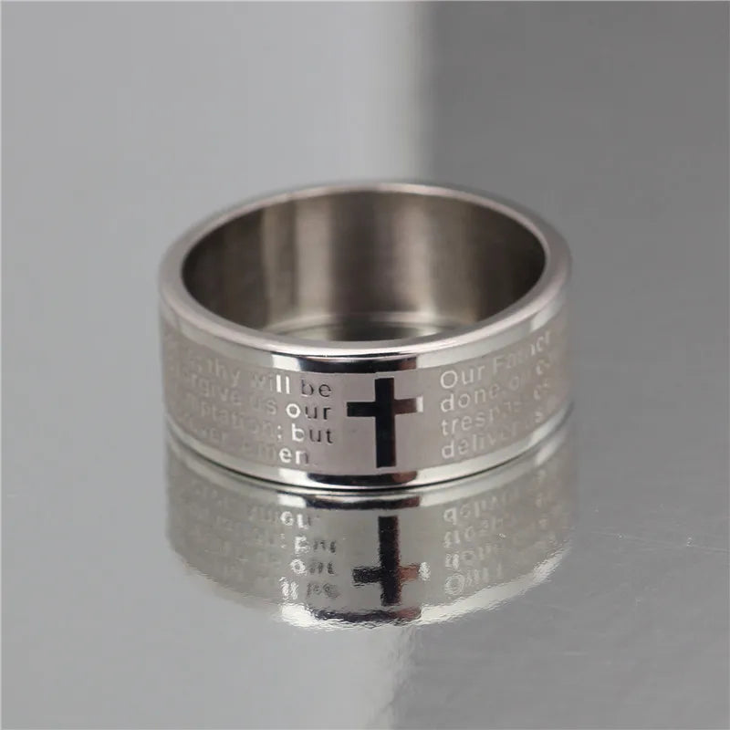 Titanium Steel Christian Cross Bible Ring