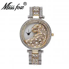 MISSFOX Crystal Leopard Women's Watch - Gold Tone Quartz Style