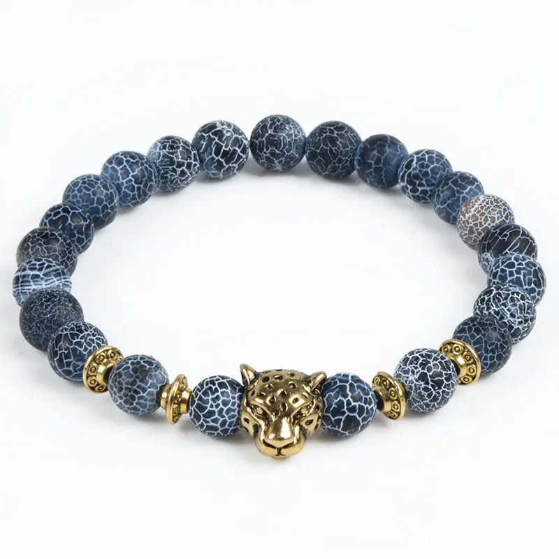 Tiger Eye Natural Stone Leopard Charm Bracelet