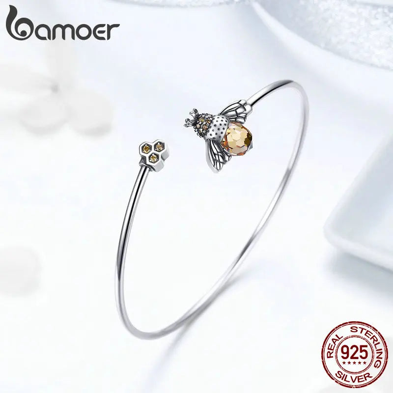 925 Sterling Silver Crystal Bee Cuff Bracelet
