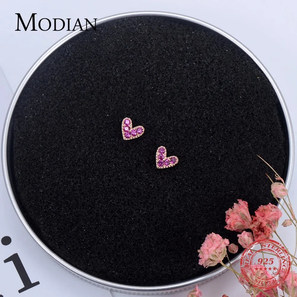 925 Sterling Silver Pink Heart Stud Earrings
