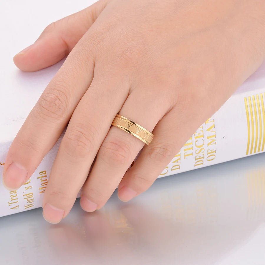 6mm Stainless Steel Roman Numeral Ring