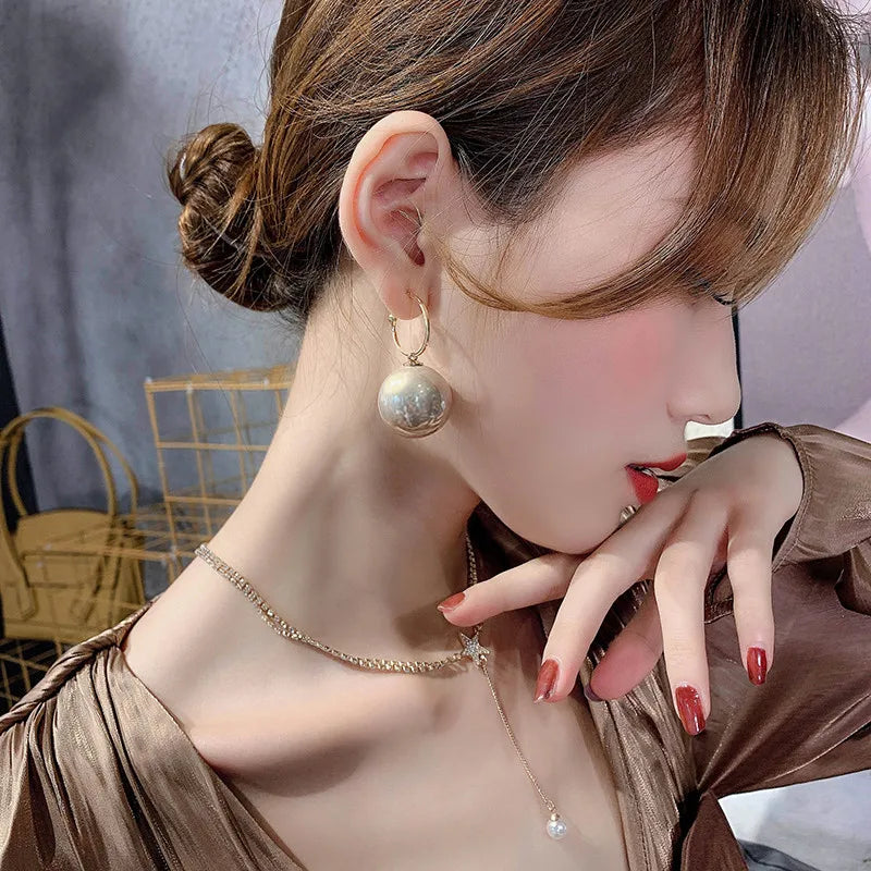 Korean Geometric Pearl Drop Earrings