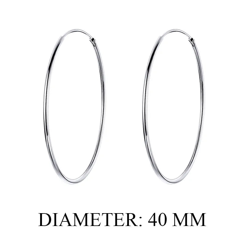925 Sterling Silver Large Hoop Earrings - 30mm to 50mm