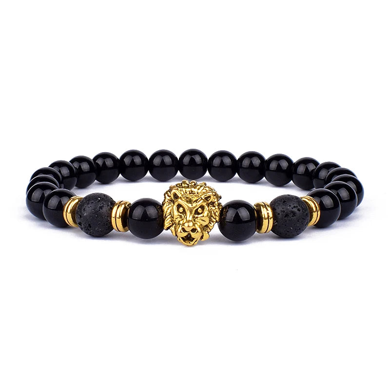 Obsidian Lava Stone Lion Head Bracelet