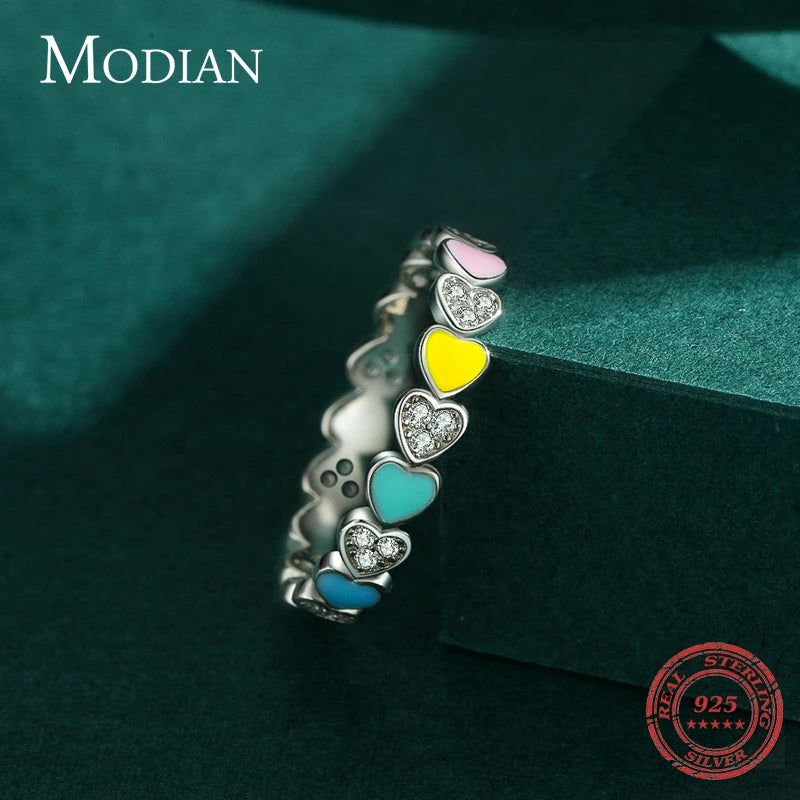 925 Sterling Silver Rainbow Heart Ring