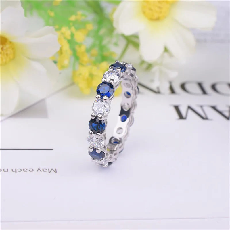 925 Sterling Silver Emerald Cut Eternity Ring