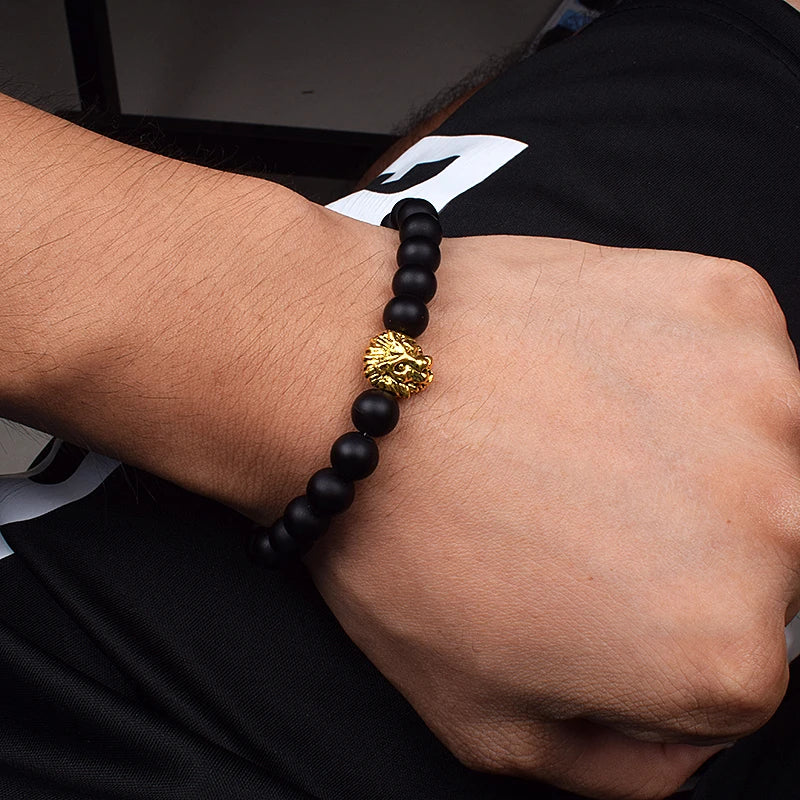 Obsidian Lava Stone Lion Head Bracelet