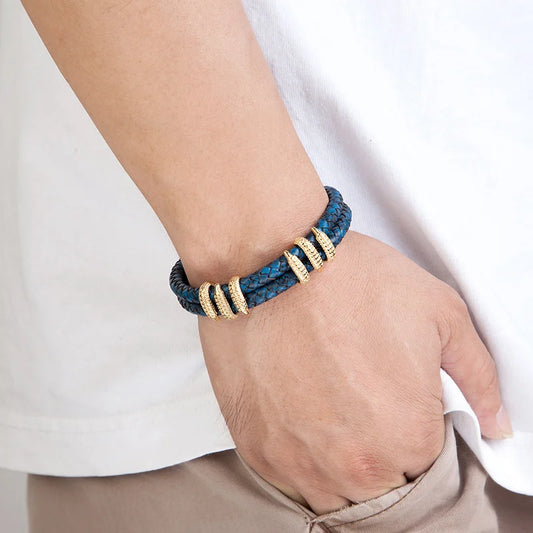 Stainless Steel Genuine Leather Dragon Claw Charm Bracelet