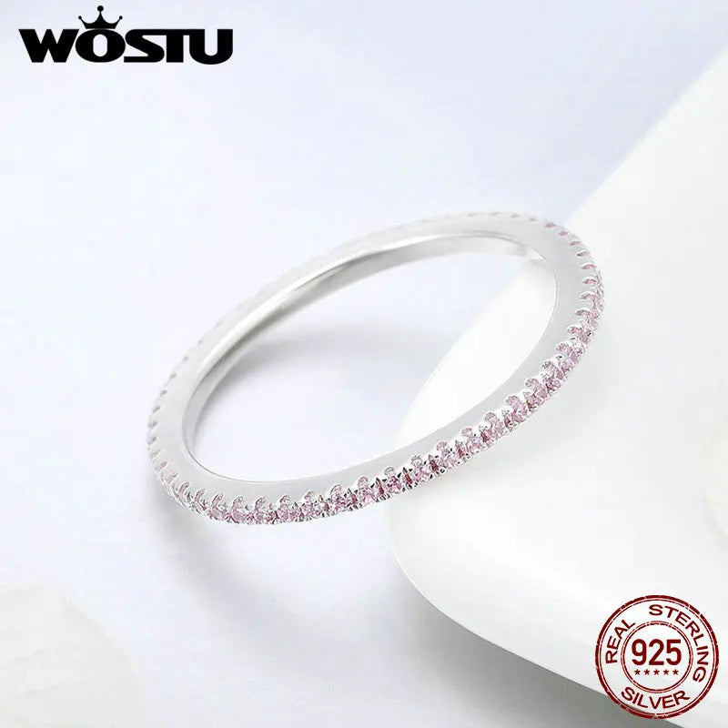 925 Sterling Silver Pink CZ Circle Stackable Ring