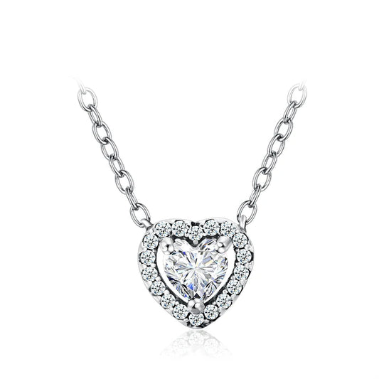 MODIAN 925 Sterling Silver CZ Heart Necklace - Classic Wedding Jewelry
