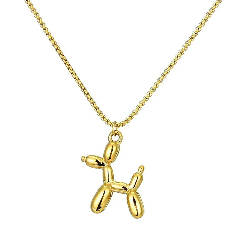 316L Stainless Steel Balloon Dog Pendant Necklace - Playful Gold Tone Charm