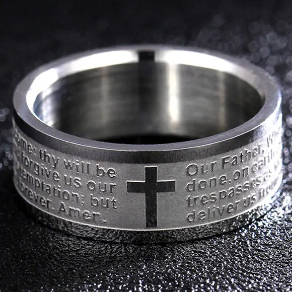 Titanium Steel Christian Cross Bible Ring