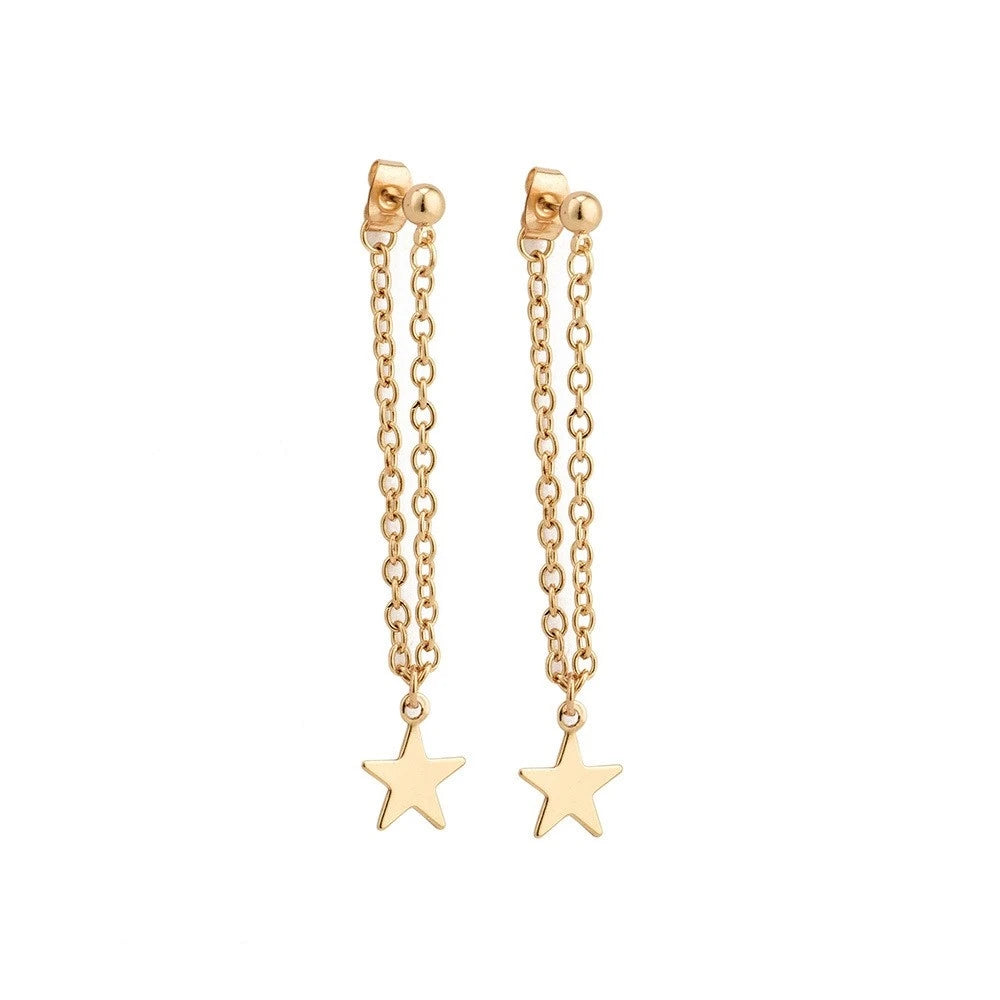 Gold-tone Star Circle Drop Earrings