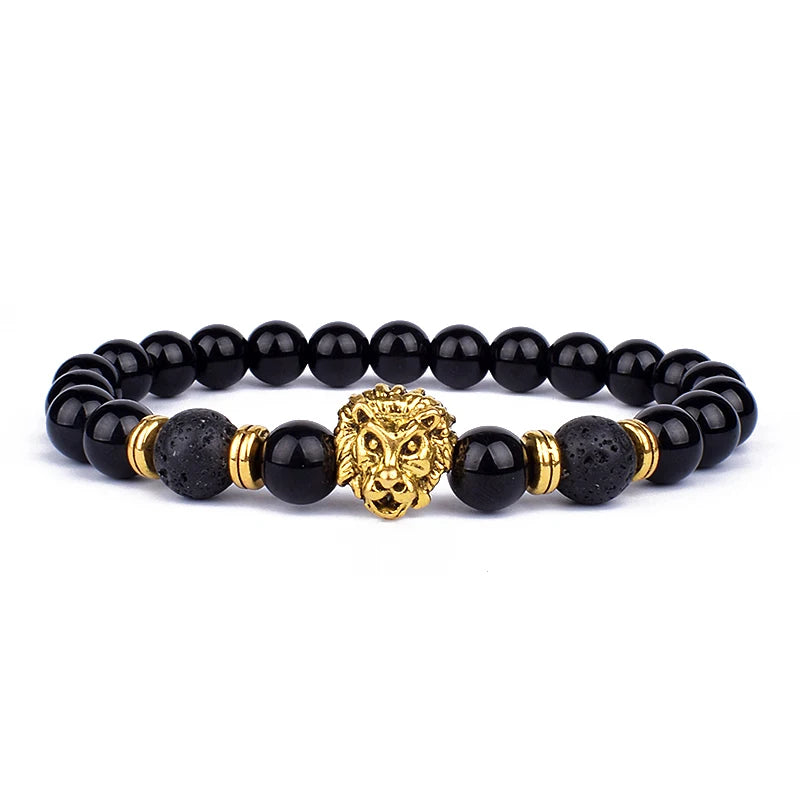 Obsidian Lava Stone Lion Head Bracelet