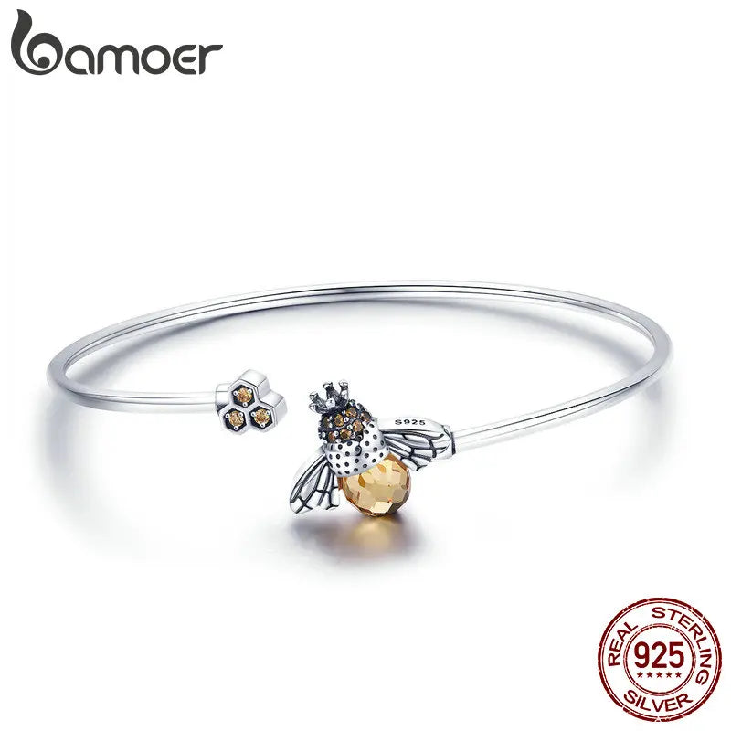 925 Sterling Silver Crystal Bee Cuff Bracelet