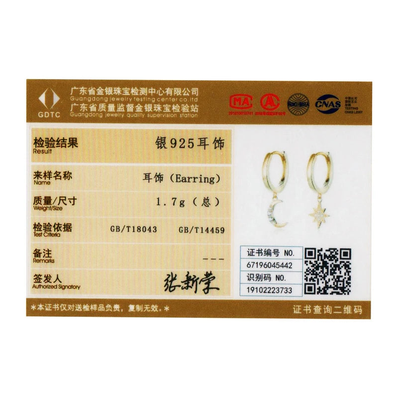 925 Sterling Silver Star Moon and Star Drop Earrings