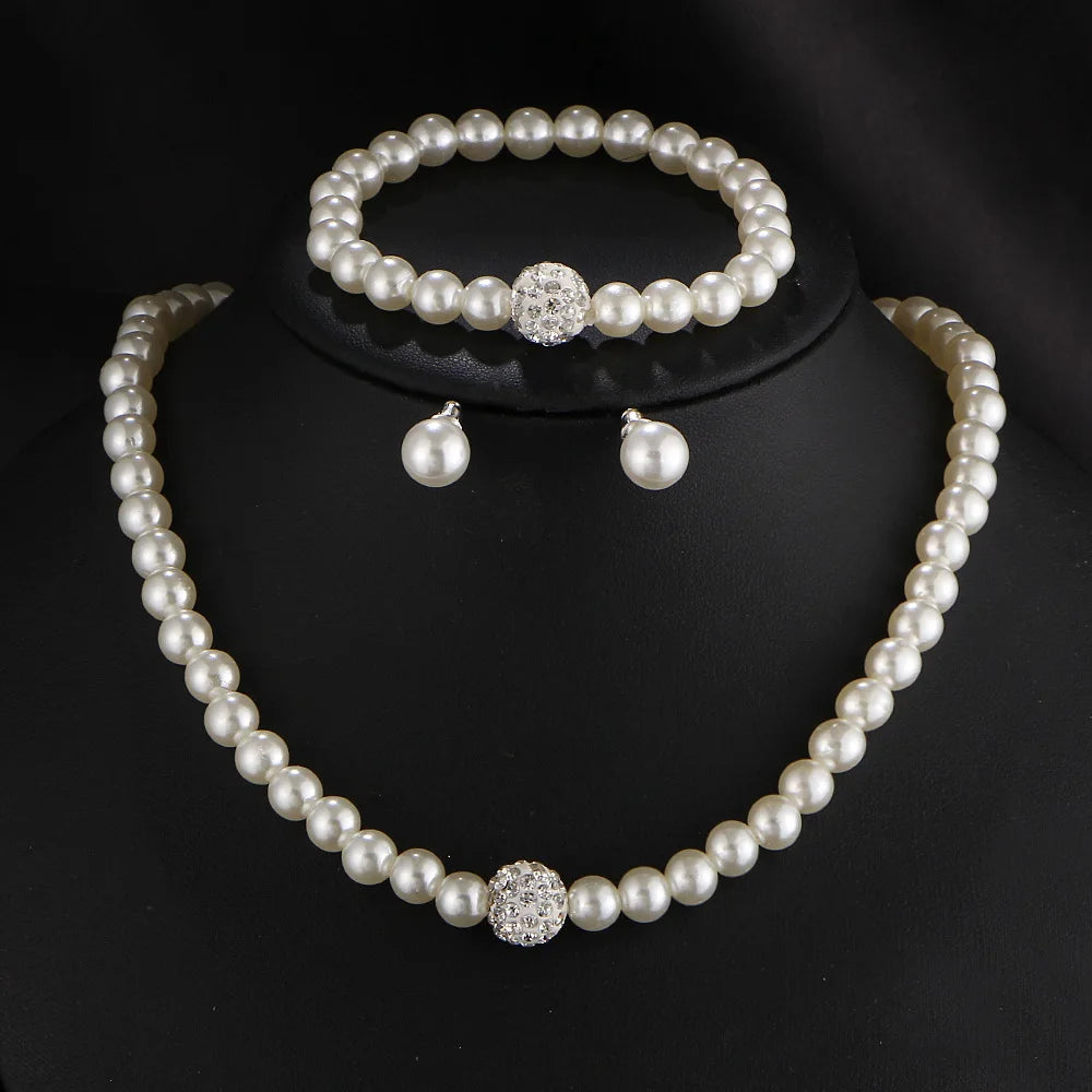 TREAZY Pearl Drop Bridal Jewelry Set - Rhinestone Necklace & Earrings