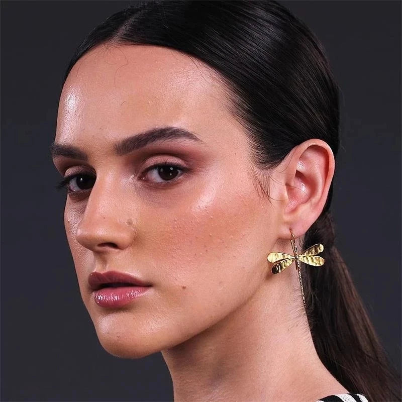 3D Dragonfly Drop Earrings
