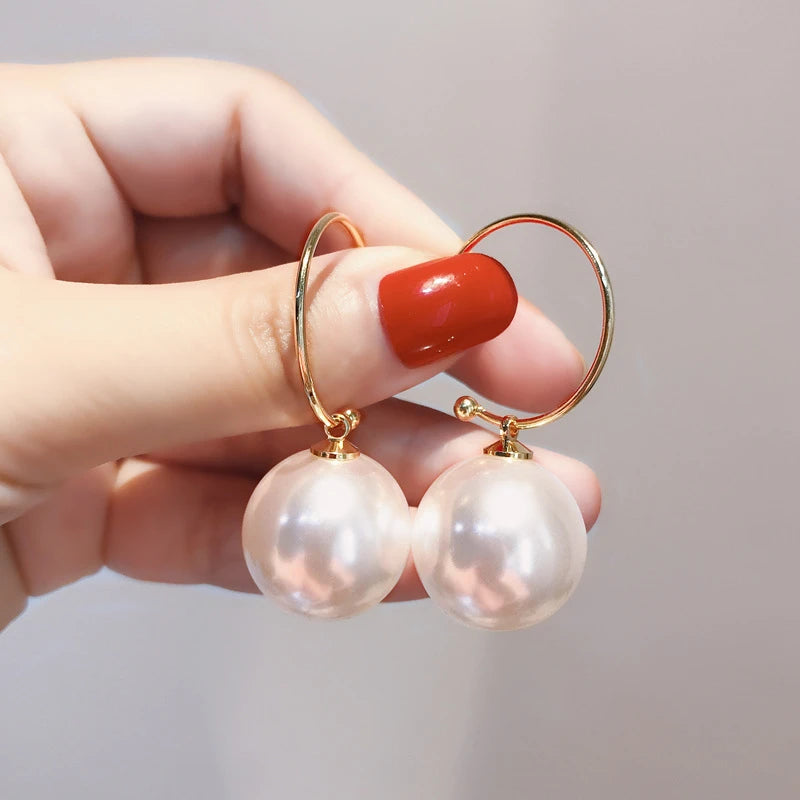 Korean Geometric Pearl Drop Earrings
