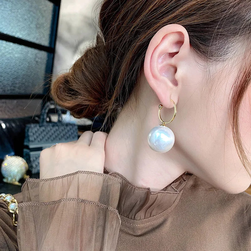 Korean Geometric Pearl Drop Earrings