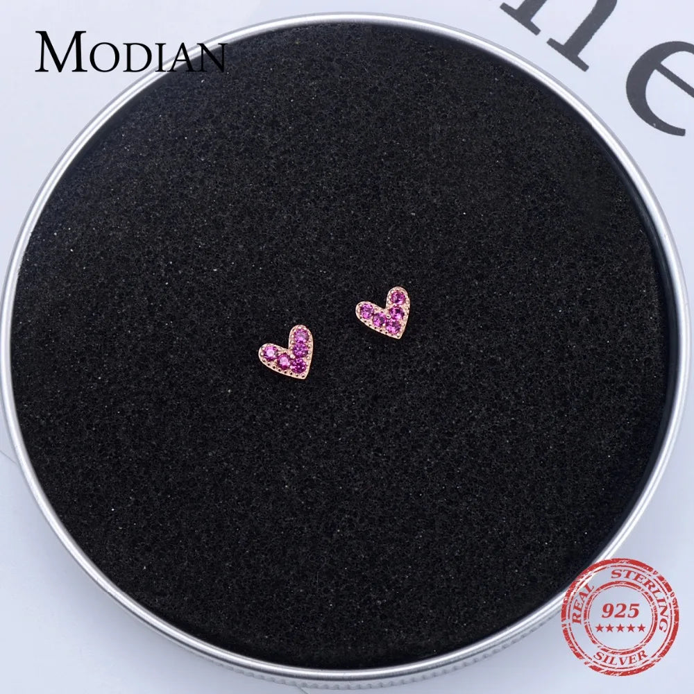 925 Sterling Silver Pink Heart Stud Earrings