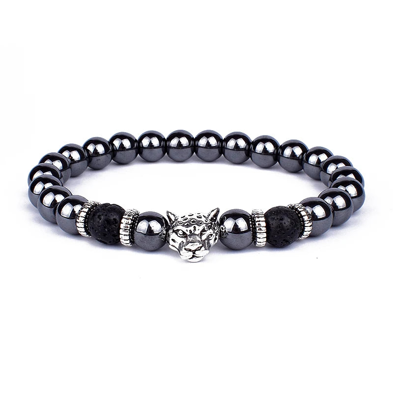 Obsidian Lava Stone Lion Head Bracelet