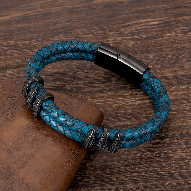 Stainless Steel Genuine Leather Dragon Claw Charm Bracelet