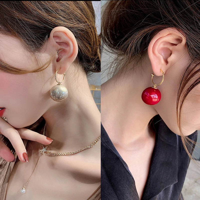Korean Geometric Pearl Drop Earrings