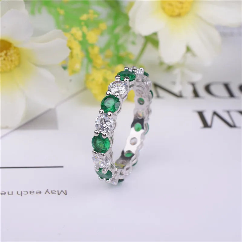 925 Sterling Silver Emerald Cut Eternity Ring