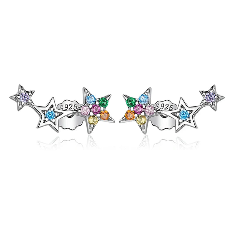 925 Sterling Silver Cubic Zirconia Star Drop Earrings