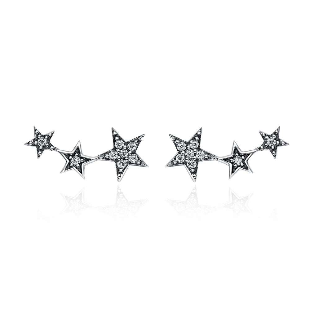 925 Sterling Silver Cubic Zirconia Star Drop Earrings