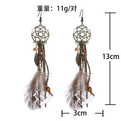 Boho Dream Catcher Feather Tassel Earrings