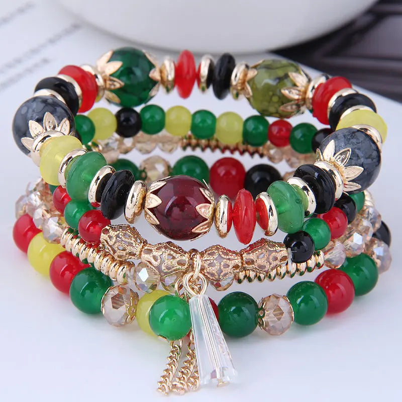 Crystal Boho Tassel Charm Bracelet