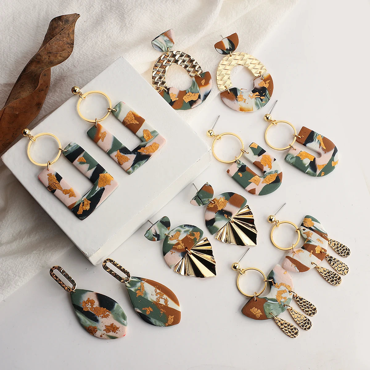 Abstract Polymer Clay Drop Earrings