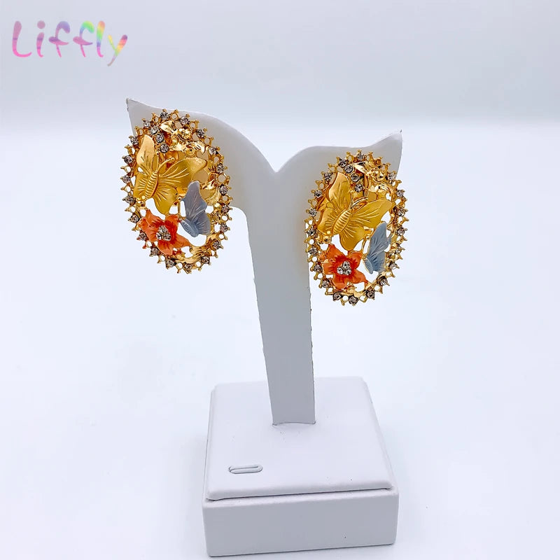 Dubai Gold Floral Jewelry Set - Necklace, Earrings, Bracelet & Ring