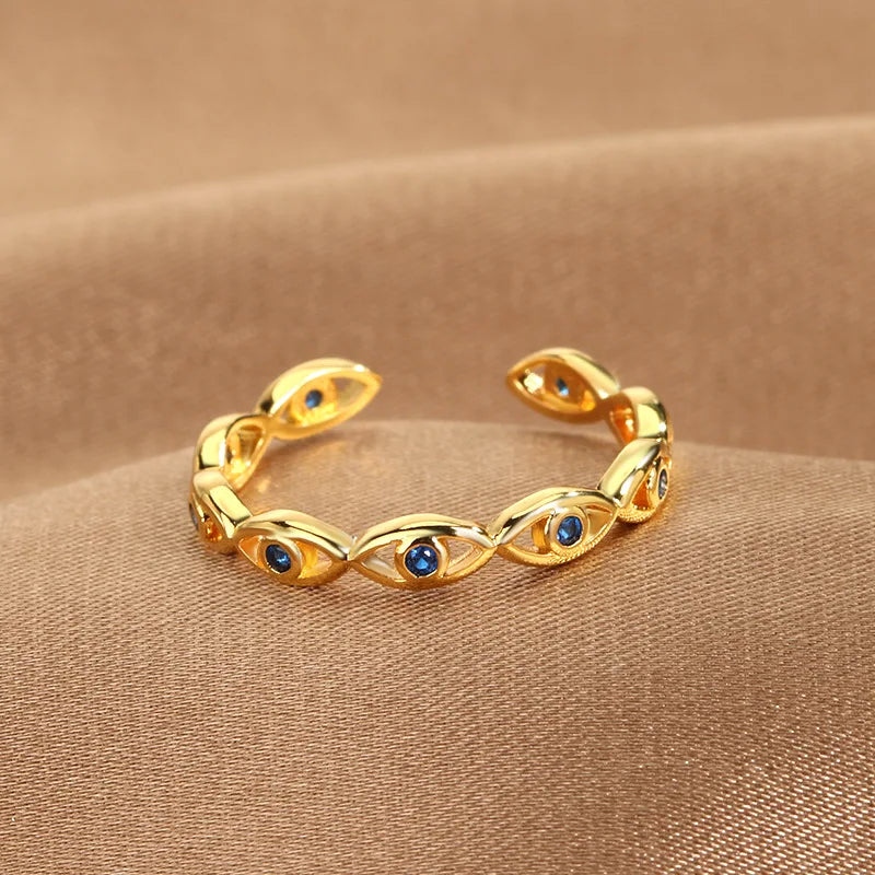 Blue Evil Eye Adjustable Ring