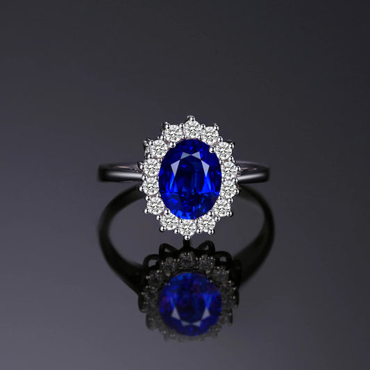 925 Sterling Silver Princess Diana Sapphire Ring
