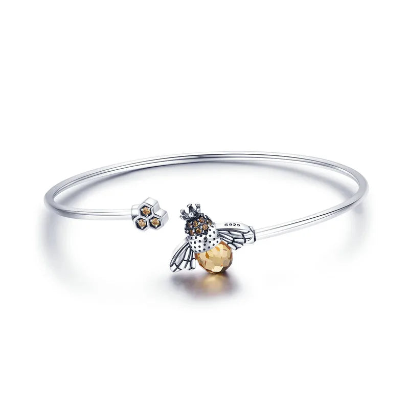 925 Sterling Silver Crystal Bee Cuff Bracelet