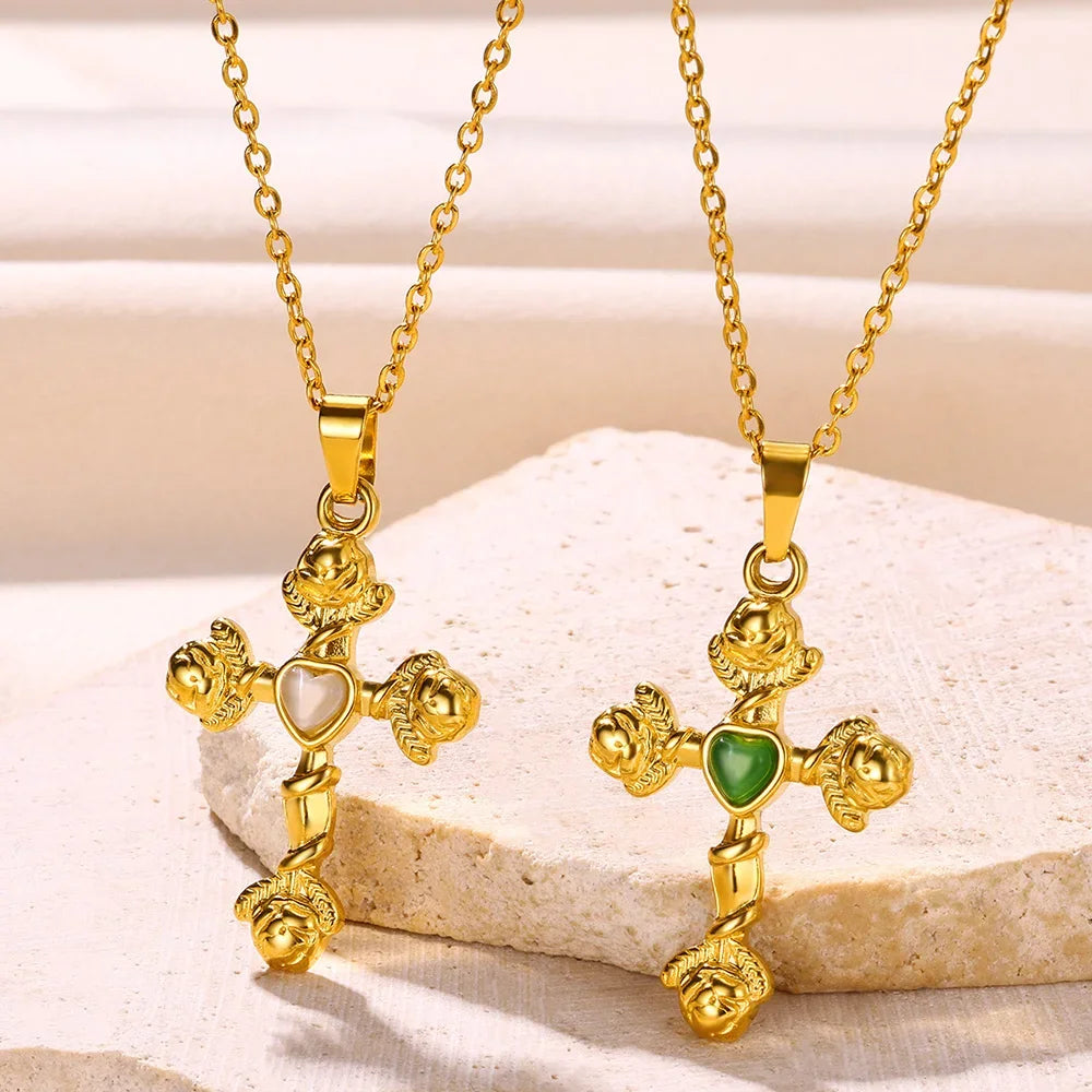 Vintage Jesus Cross Coin Necklace - Stainless Steel Prayer Pendant