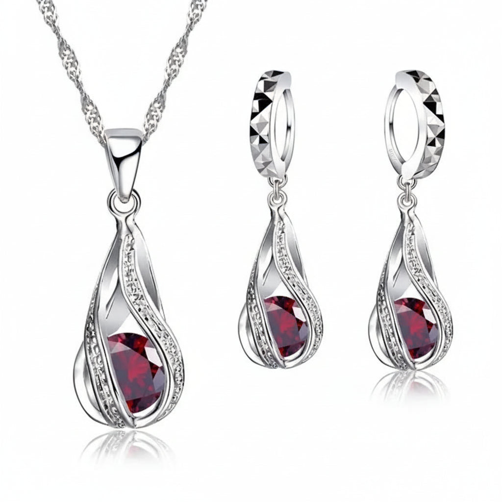 Premium Water Drop CZ Necklace & Earrings Set - 925 Sterling Silver