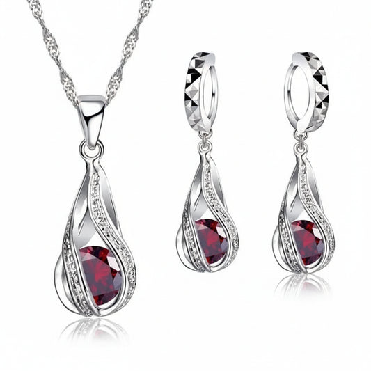 Premium Water Drop CZ Necklace & Earrings Set - 925 Sterling Silver